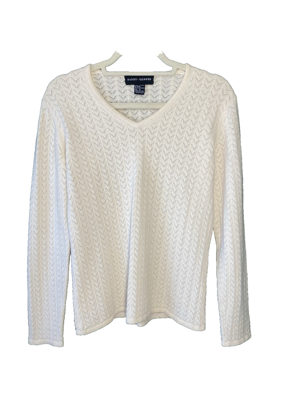 Randy Kemper 100% Cashmere Sweater Womens Medium Chevron Eyelet Vintage 90s